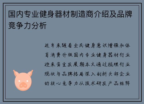 国内专业健身器材制造商介绍及品牌竞争力分析